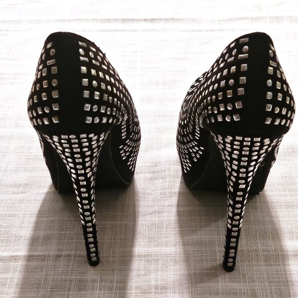JUST FAB Delphyne Platform Studded Black Stiletto 6" Heels - Size 6 - Picture 3 of 6